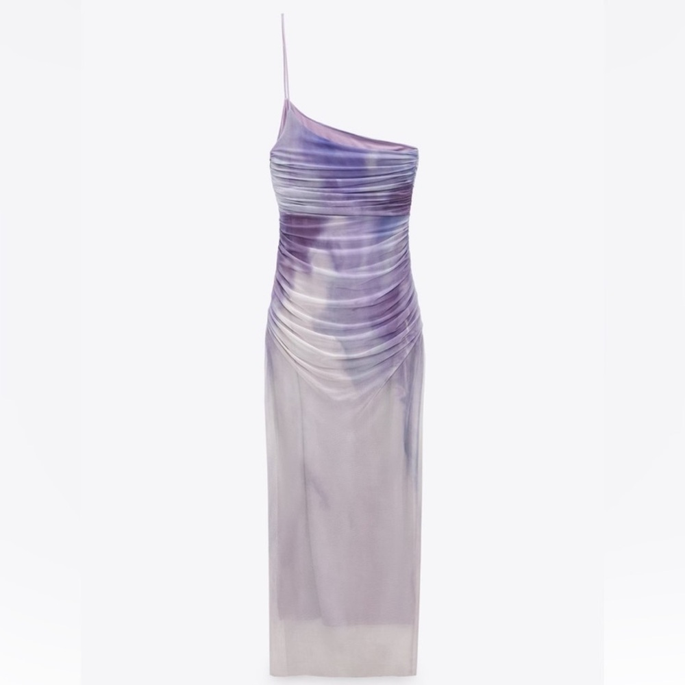 Zara Tulle Asymmetrical Strapless Midi Dress